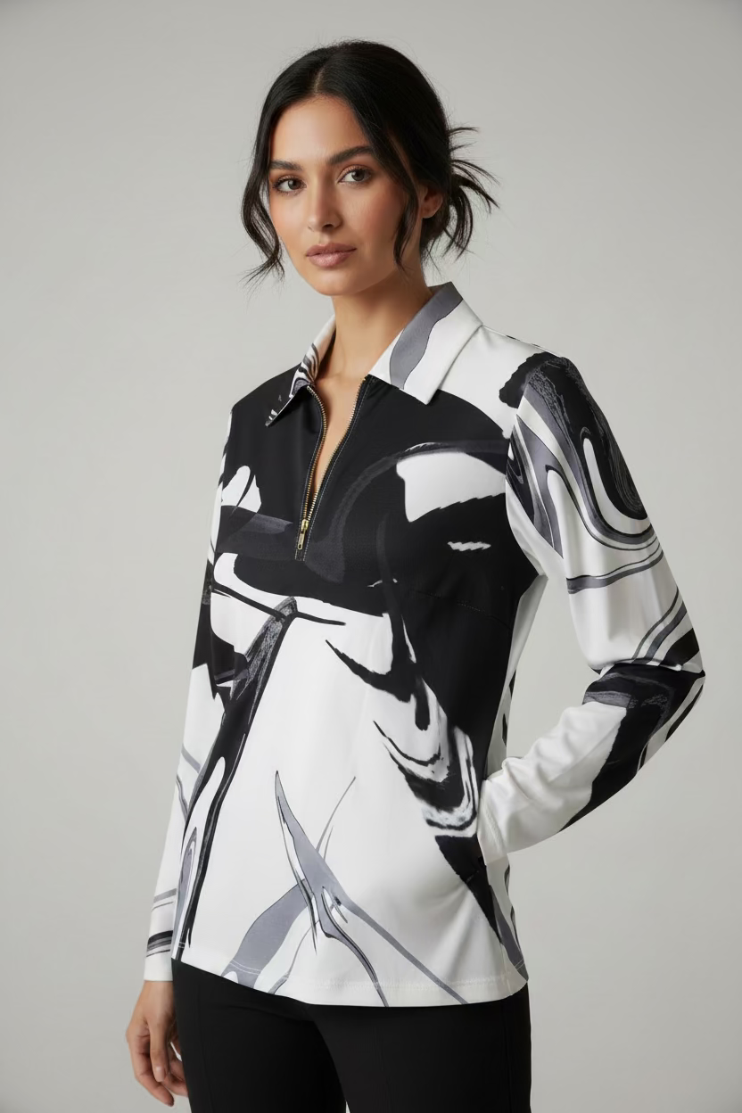 Amy Sport Womens Olivia Long Sleeved Top - Black Abstract