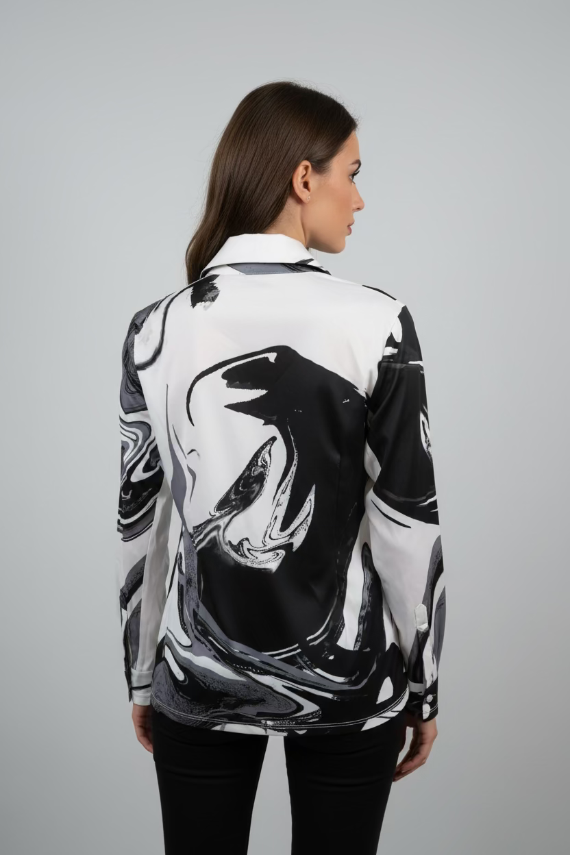 Amy Sport Womens Olivia Long Sleeved Top - Black Abstract