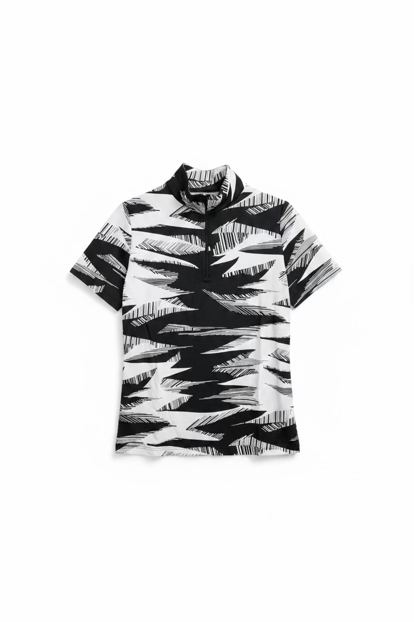 IBKUL Women's Stormi Short Sleeve Zip Mock Top - Black/White