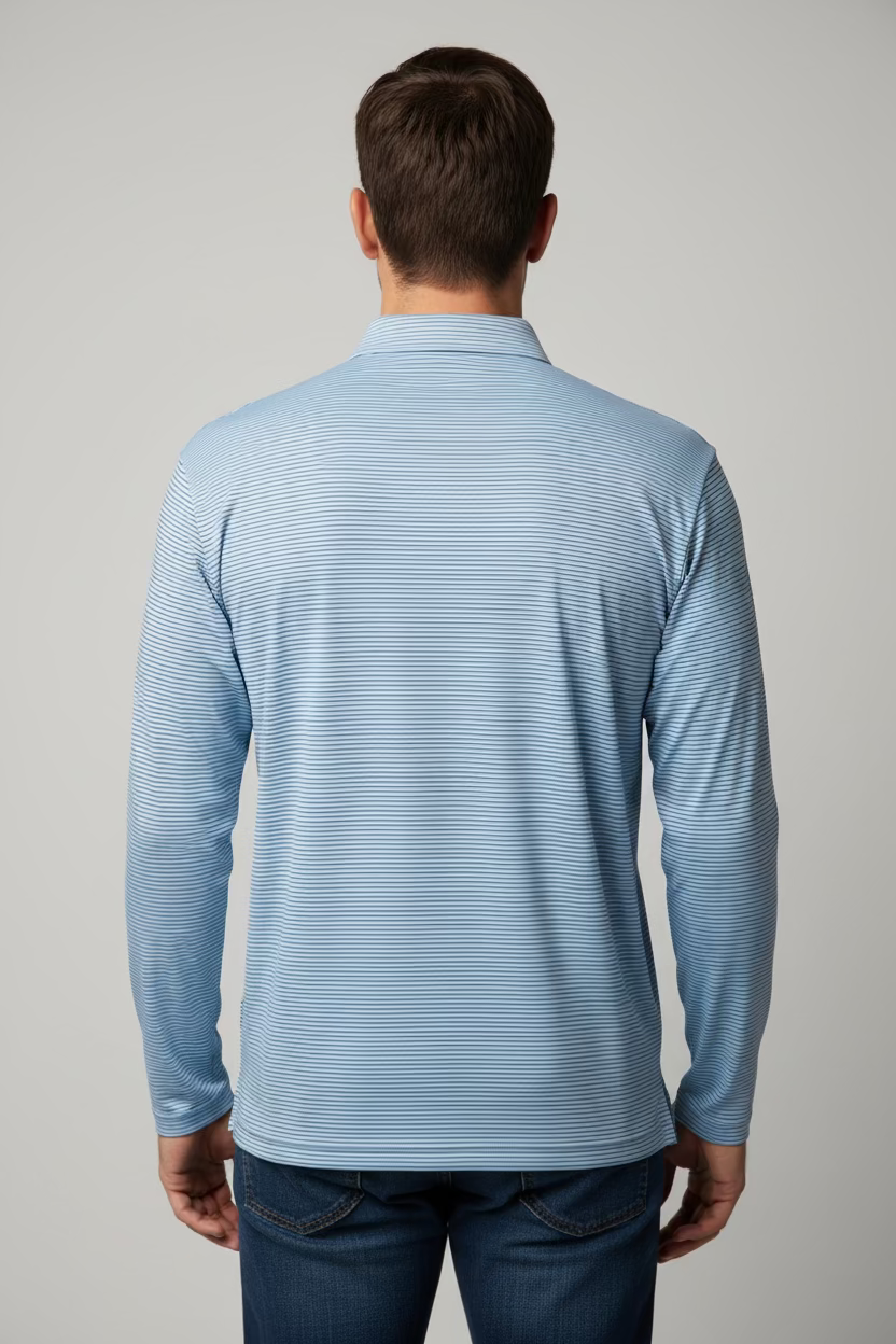 SanSoleil SOLCOOL L/S POLO W MESH - Bayside Blue/Navy Stripe
