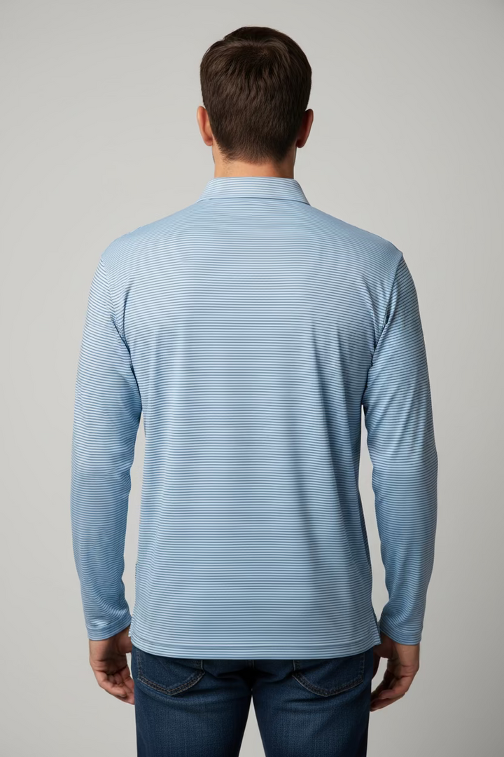SanSoleil SOLCOOL L/S POLO W MESH - Bayside Blue/Navy Stripe