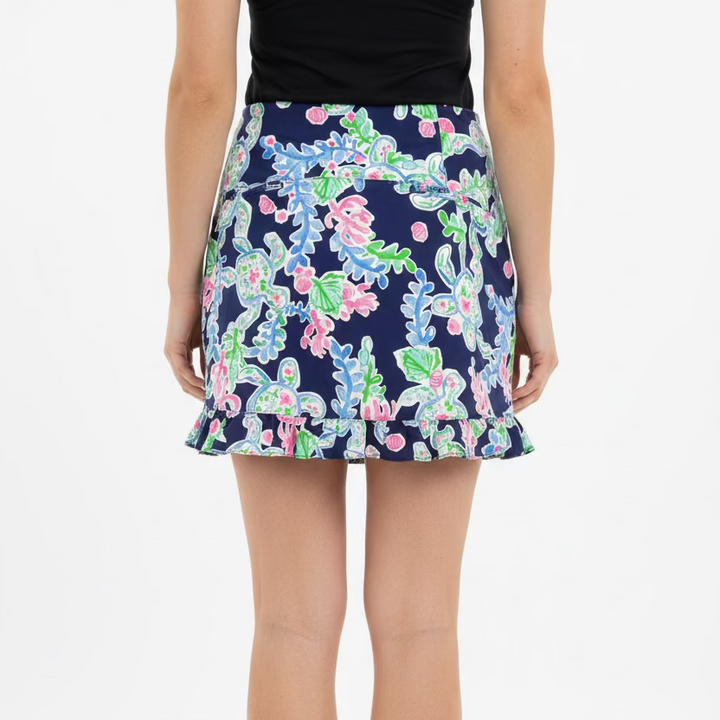G-Lifestyle Womens Turtle Cove Ruffle Skort (14') - Navy/Pink