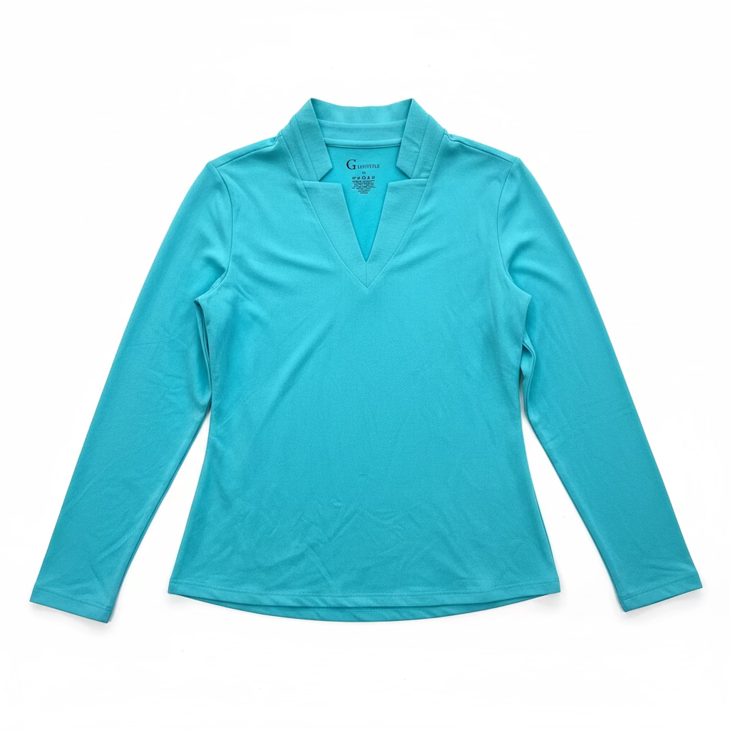 G-Lifestyle Womens Long Sleeve V-Neck Top - Turquoise/Caribbean