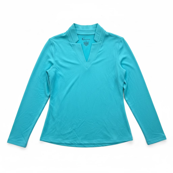G-Lifestyle Womens Long Sleeve V-Neck Top - Turquoise/Caribbean