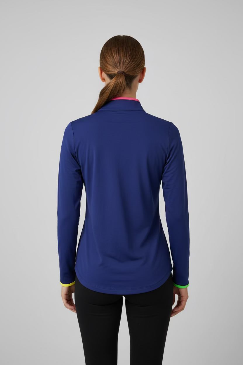 G-Lifestyle Womens Colorblock Long Sleeve Zip Mock Top - True Navy