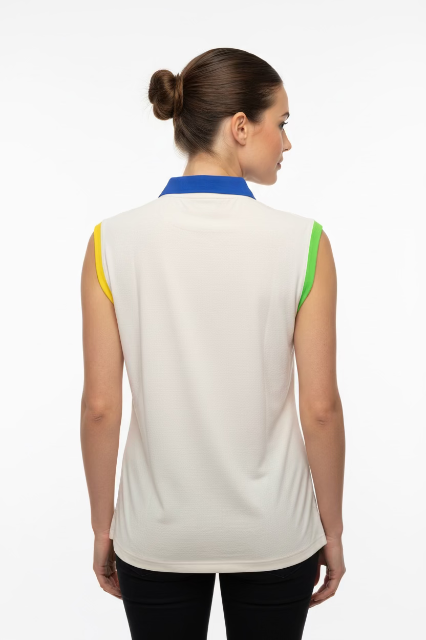 G-Lifestyle Womens Sleeveless Color Block Zip Mock Neck - White Bright