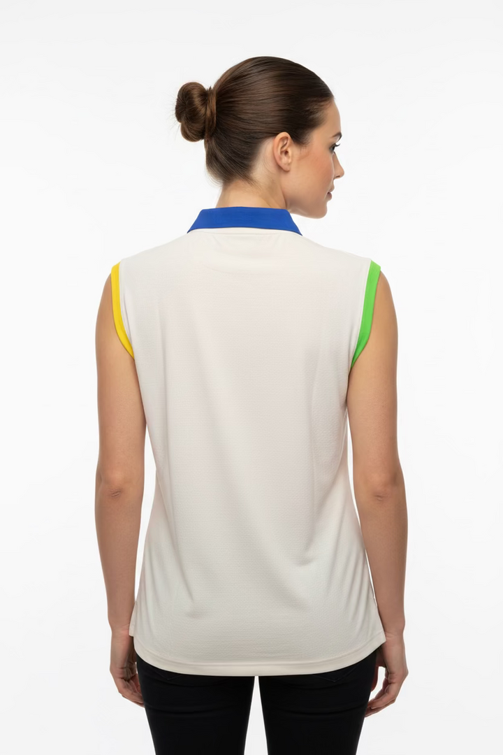 G-Lifestyle Womens Sleeveless Color Block Zip Mock Neck - White Bright