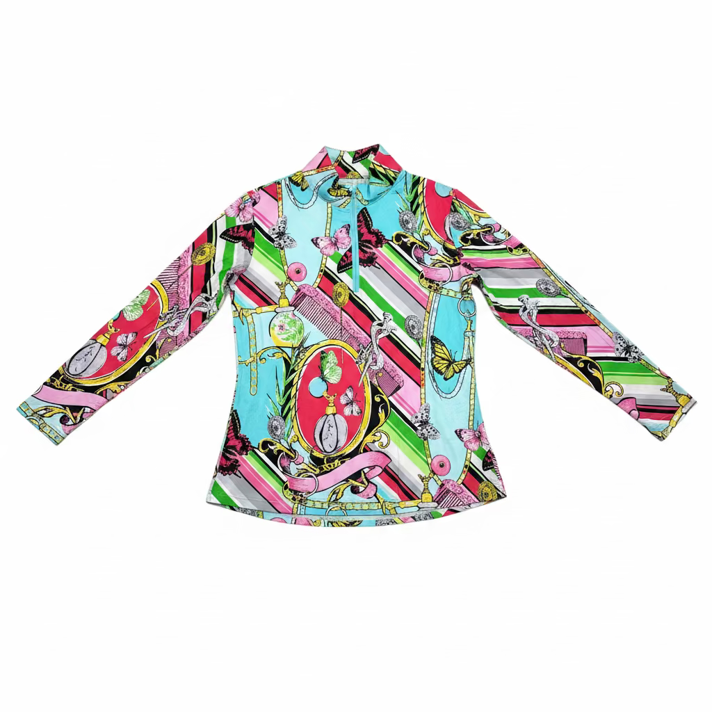G-Lifestyle Womens Making Scents Long Sleeve Zip Mock - Aqua/Multi