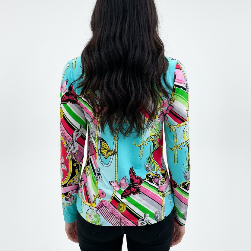 G-Lifestyle Womens Making Scents Long Sleeve Zip Mock - Aqua/Multi