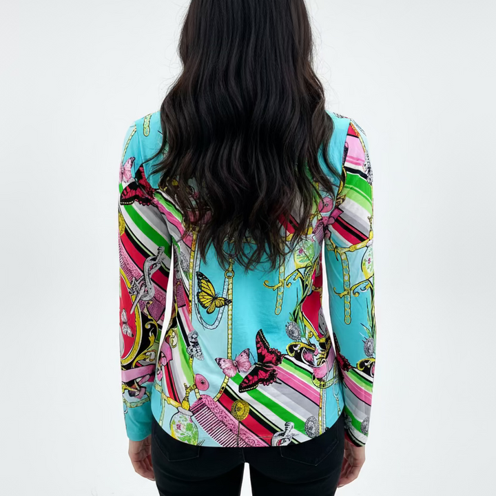 G-Lifestyle Womens Making Scents Long Sleeve Zip Mock - Aqua/Multi