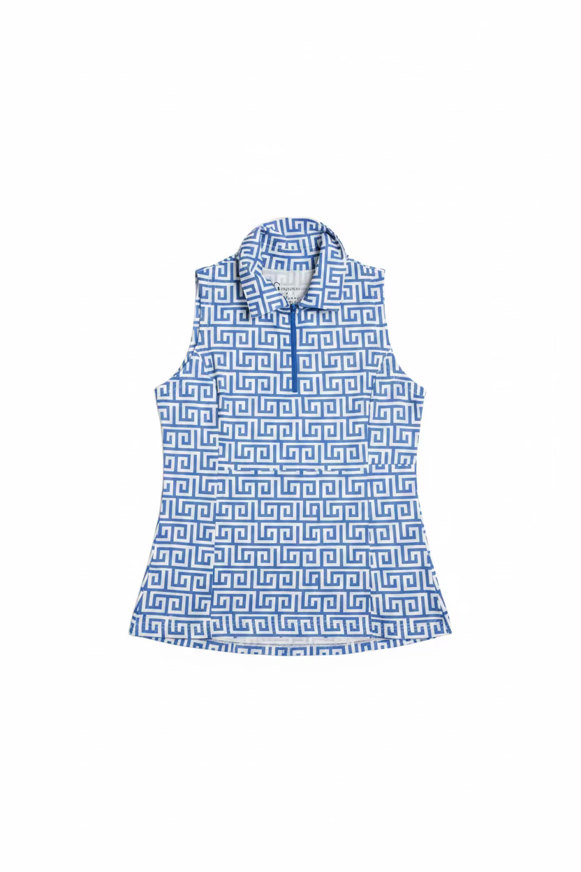 G-Lifestyle Womens Santorini Geo Sleeveless Zip Mock - Blue Peri/White