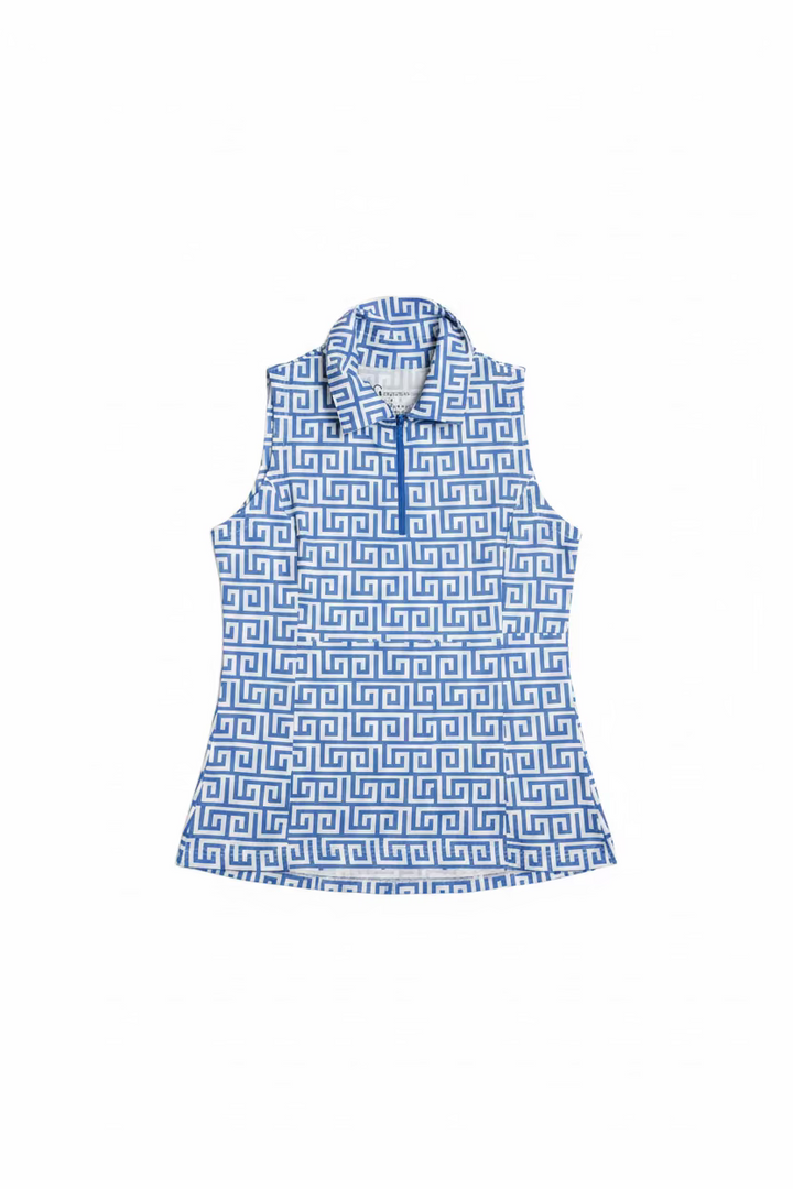G-Lifestyle Womens Santorini Geo Sleeveless Zip Mock - Blue Peri/White