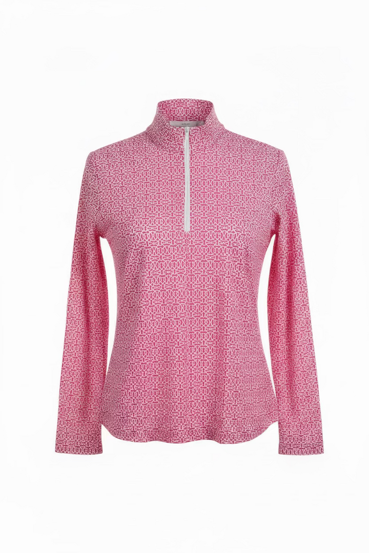 G-Lifestyle Womens Cubic Long Sleeve Zip Mock - Hot Pink