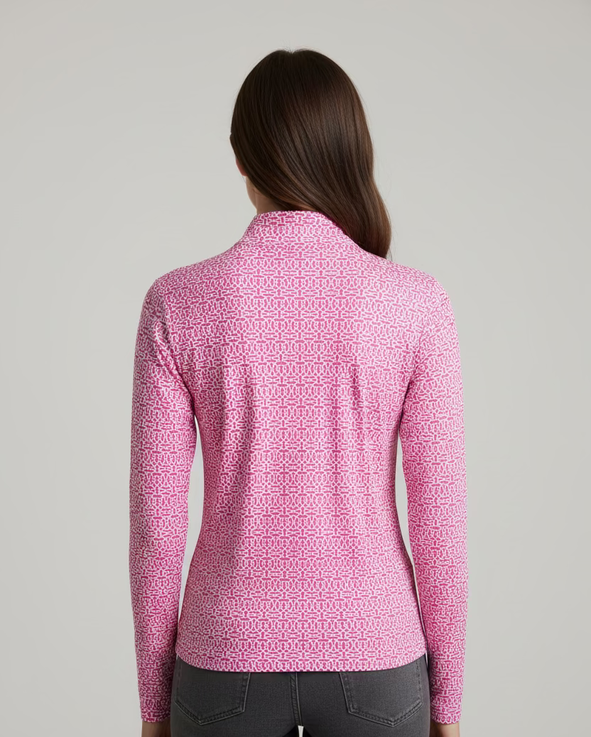 G-Lifestyle Womens Cubic Long Sleeve Zip Mock - Hot Pink