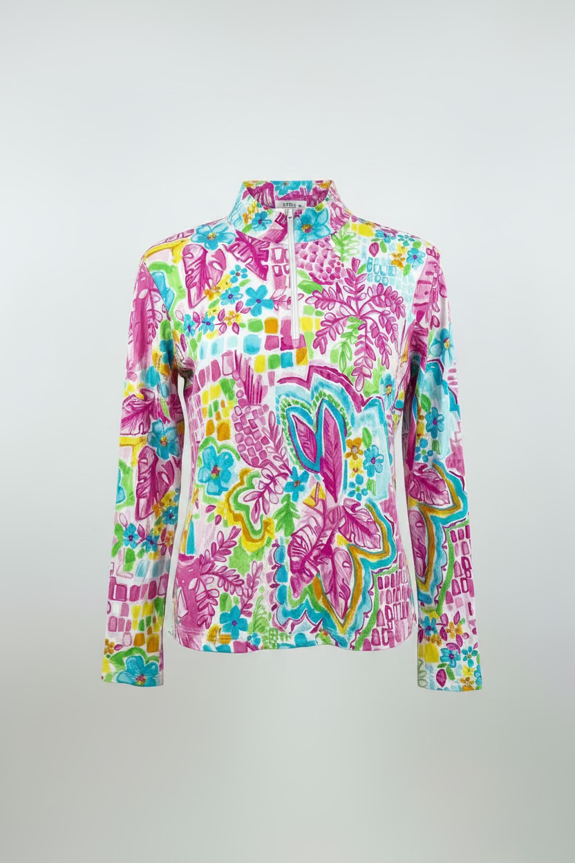 G-Lifestyle Womens Nantucket Long Sleeve Zip Mock - Pink/White