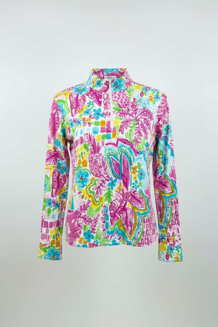 G-Lifestyle Womens Nantucket Long Sleeve Zip Mock - Pink/White