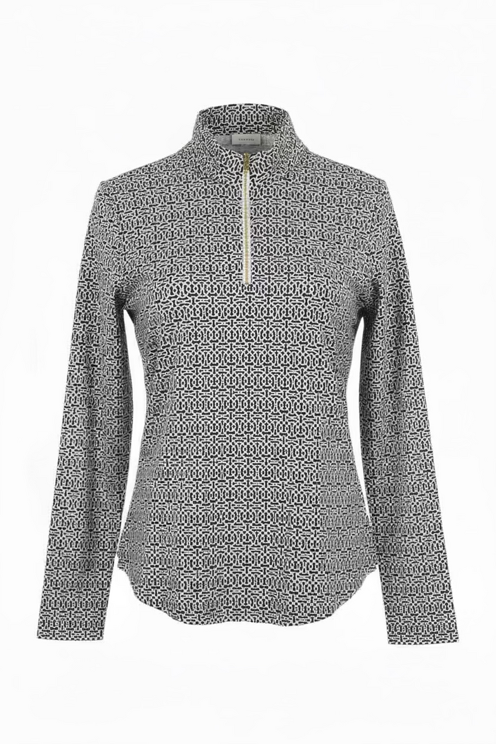 G-Lifestyle Womens Cubic Long Sleeve Zip Mock - Black/White