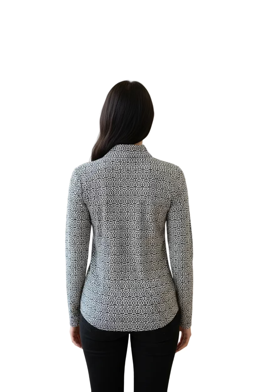 G-Lifestyle Womens Cubic Long Sleeve Zip Mock - Black/White