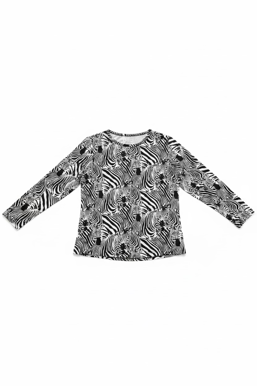 G-Lifestyle Womens Zoe Crew Neck Long Sleeve Top - Zebra Black/White
