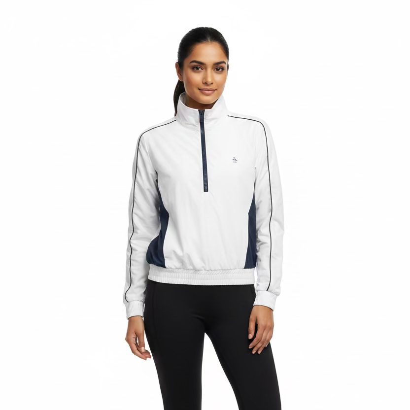 Penguin Womens Brigitte Long Sleeve Zip Pullover - Bright White