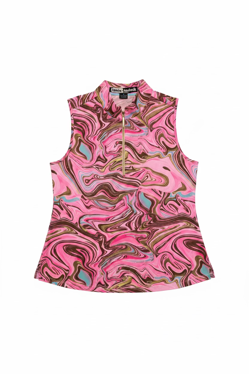 Jamie Sadock Womens Swirl Angel Sleeveless Zip Mock - Strawberry Pink/Hazelnut