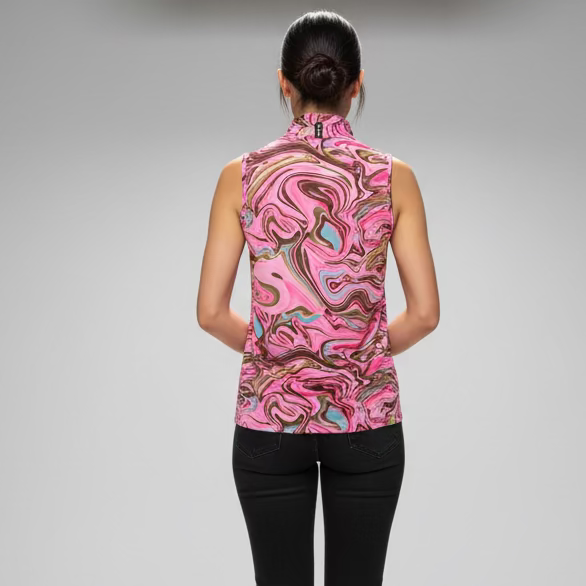Jamie Sadock Womens Swirl Angel Sleeveless Zip Mock - Strawberry Pink/Hazelnut
