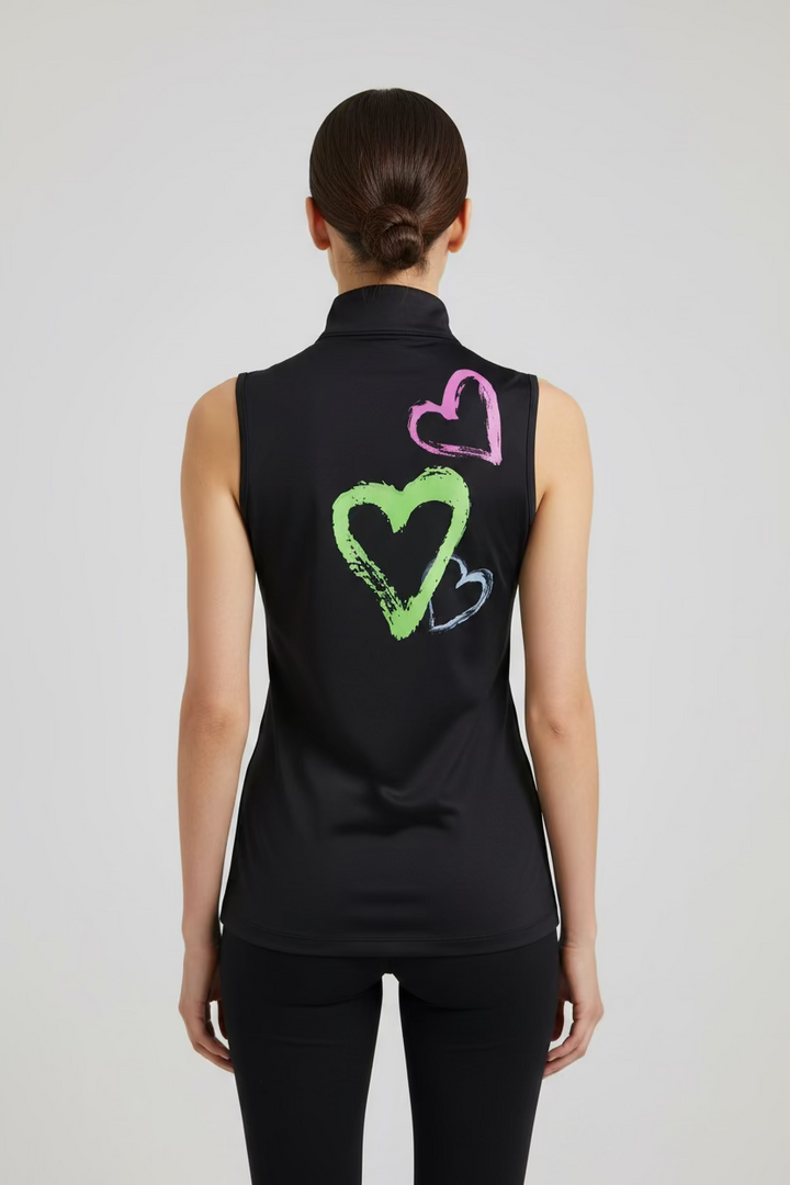 Jamie Sadock Womens Sweetheart Sleeveless Zip Mock - Jet Black/Multi