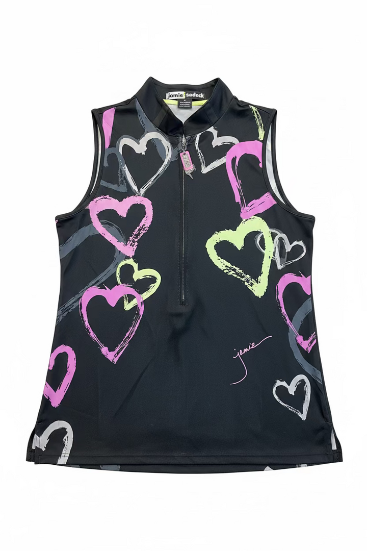 Jamie Sadock Womens Sweetheart Sleeveless Zip Mock - Jet Black/Multi