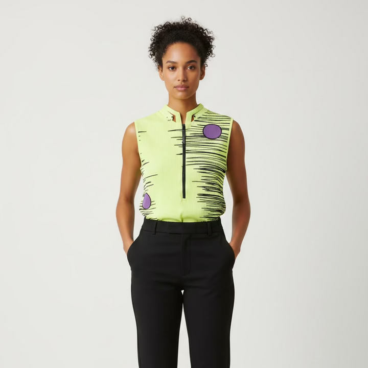 Jamie Sadock Womens Crunch Time Sleeveless Zip Mock - Glow/Jet Black