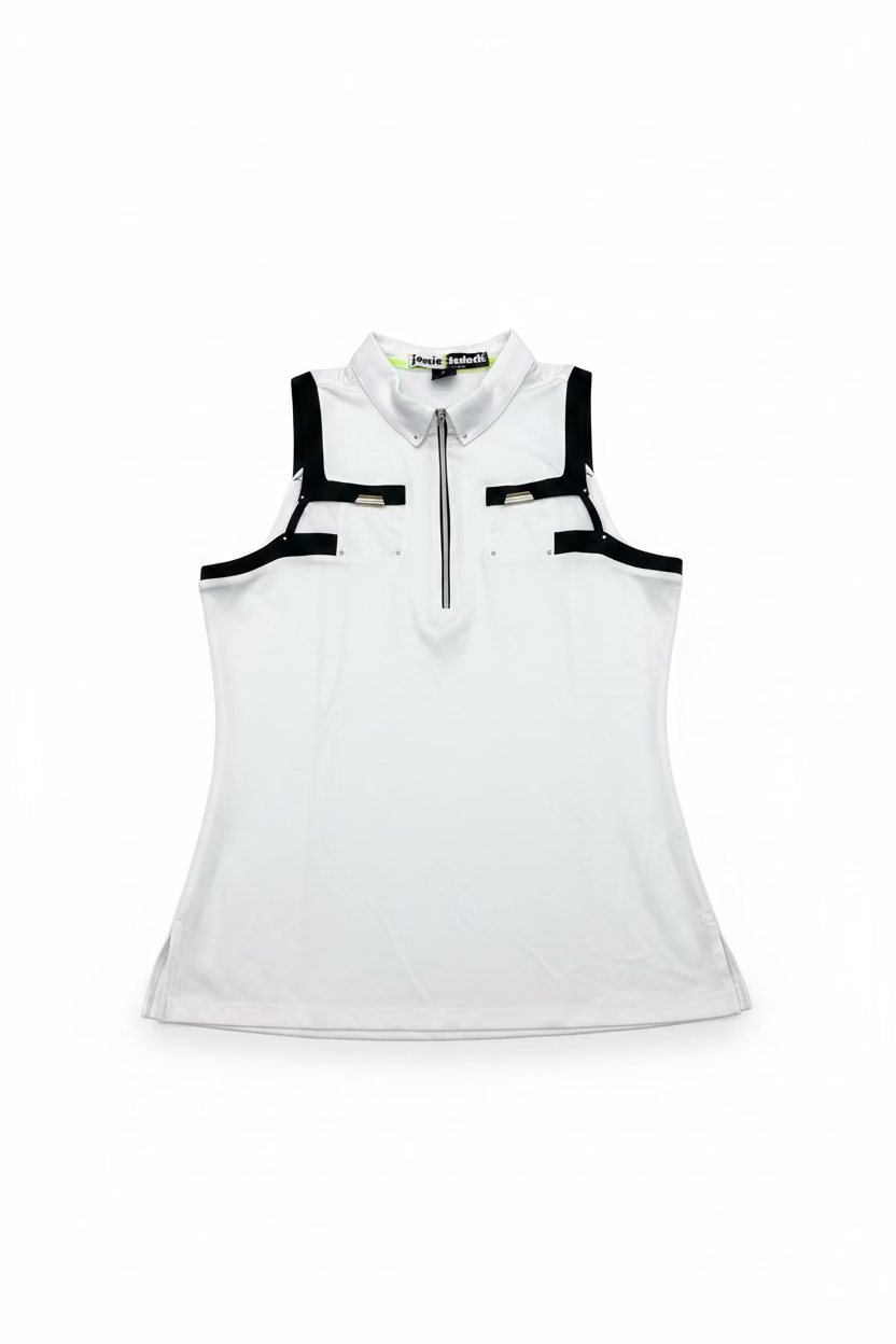 Jamie Sadock Womens Sugar Sleeveless Zip Polo - Snow/Jet Black