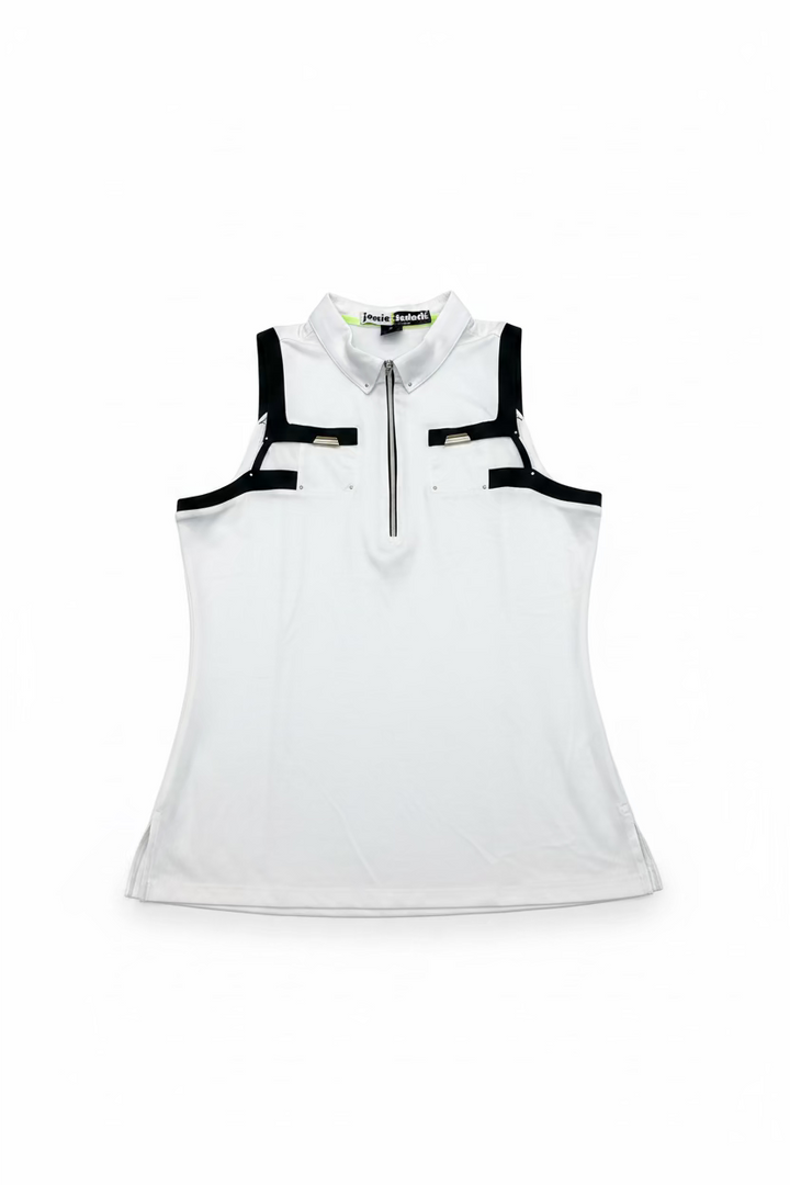 Jamie Sadock Womens Sugar Sleeveless Zip Polo - Snow/Jet Black