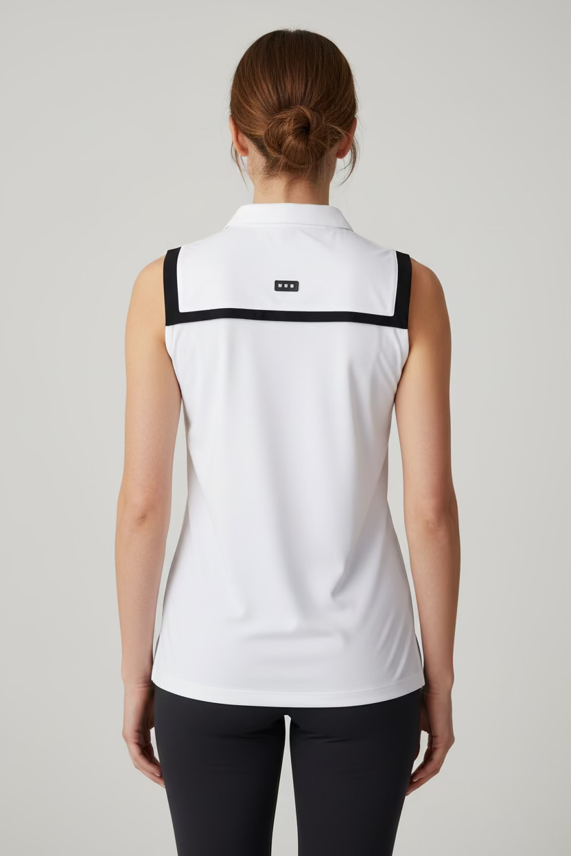 Jamie Sadock Womens Sugar Sleeveless Zip Polo - Snow/Jet Black