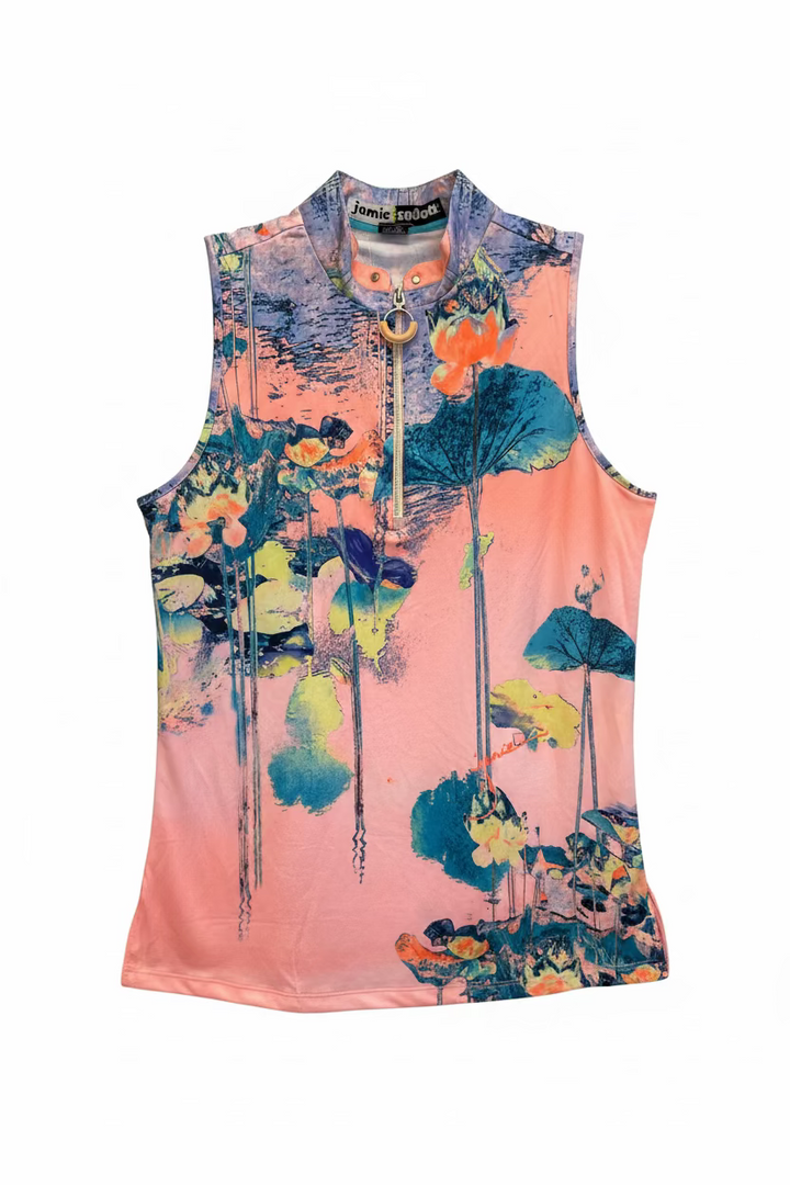 Jamie Sadock Womens Sunset Blossom Sleeveless Zip Mock - Couture Peach/Blue