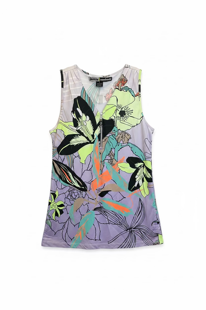 Jamie Sadock Womens Garden Lillies Sleeveless Zip Top - Lilac/Multi