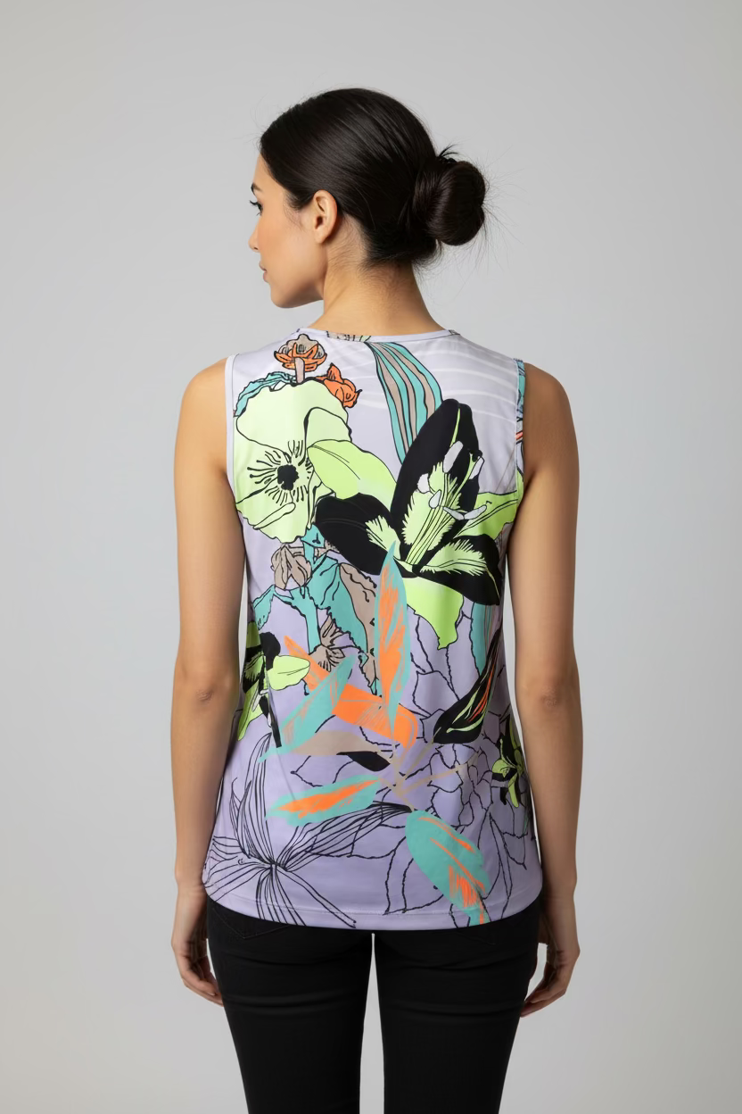 Jamie Sadock Womens Garden Lillies Sleeveless Zip Top - Lilac/Multi