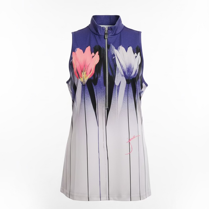 Jamie Sadock Womens Tina Tulips Sleeveless Zip Mock - Purple Rain