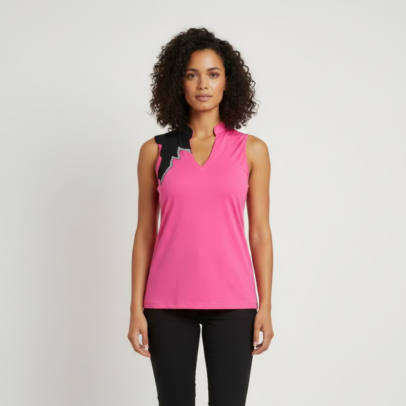 Jamie Sadock Womens Happy Zap Sleeveless Zip Mock - Panther Pink/Jet Black