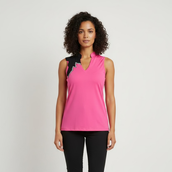 Jamie Sadock Womens Happy Zap Sleeveless Zip Mock - Panther Pink/Jet Black