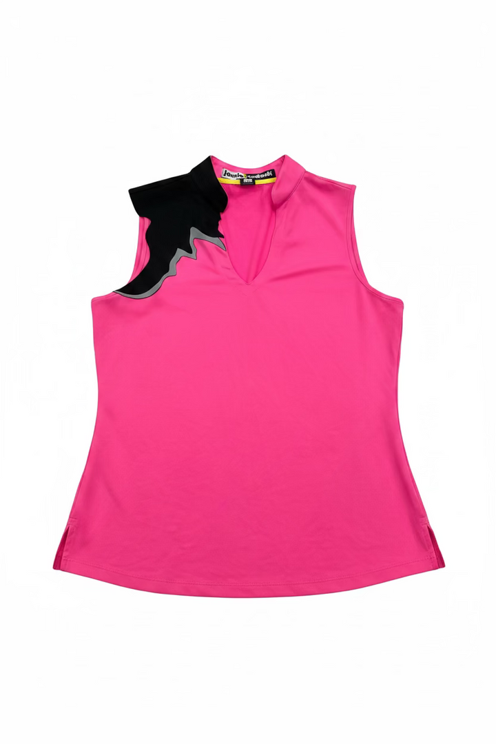 Jamie Sadock Womens Happy Zap Sleeveless Zip Mock - Panther Pink/Jet Black