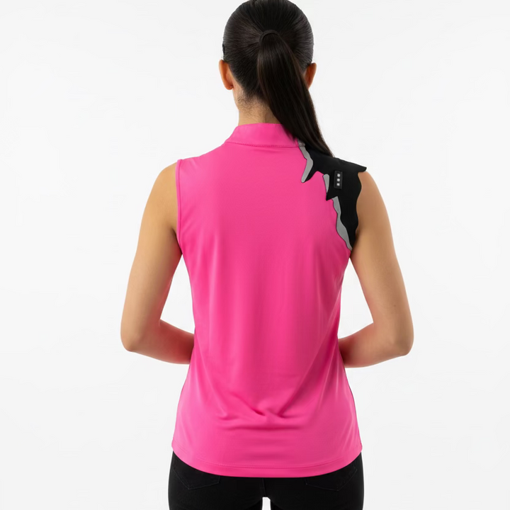 Jamie Sadock Womens Happy Zap Sleeveless Zip Mock - Panther Pink/Jet Black