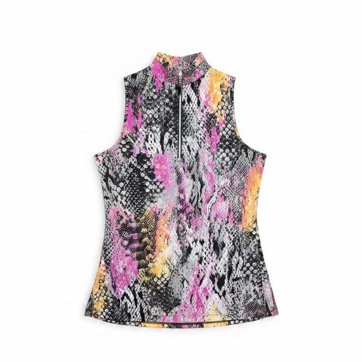 Jamie Sadock Womens Party Python Sleeveless Zip Mock - Animal/Jet Black