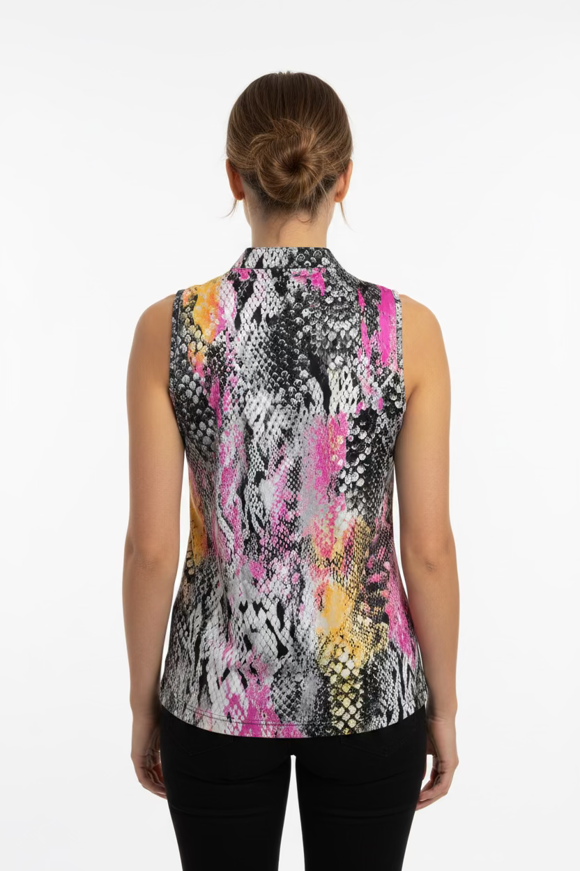 Jamie Sadock Womens Party Python Sleeveless Zip Mock - Animal/Jet Black