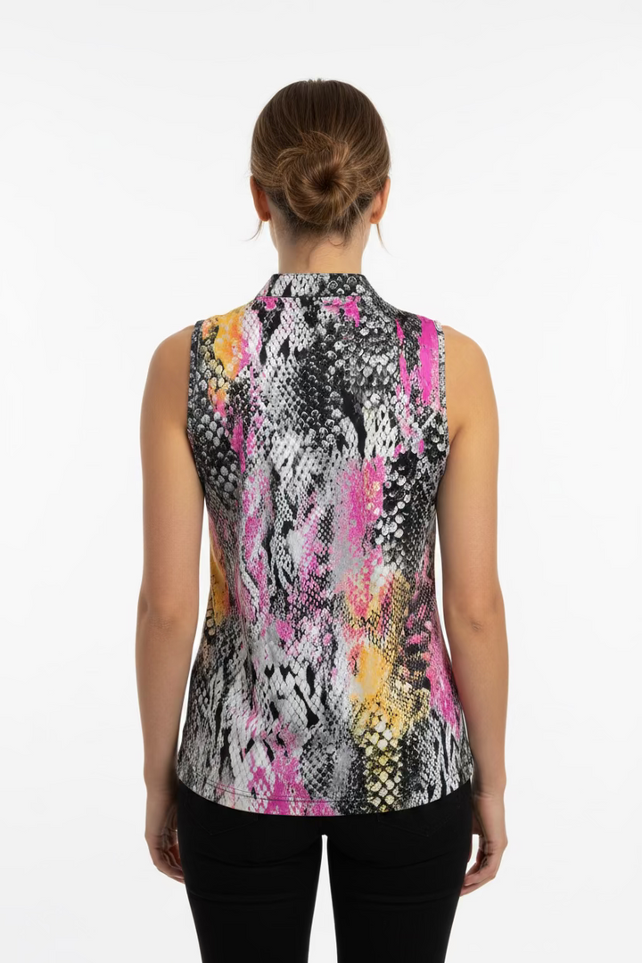 Jamie Sadock Womens Party Python Sleeveless Zip Mock - Animal/Jet Black