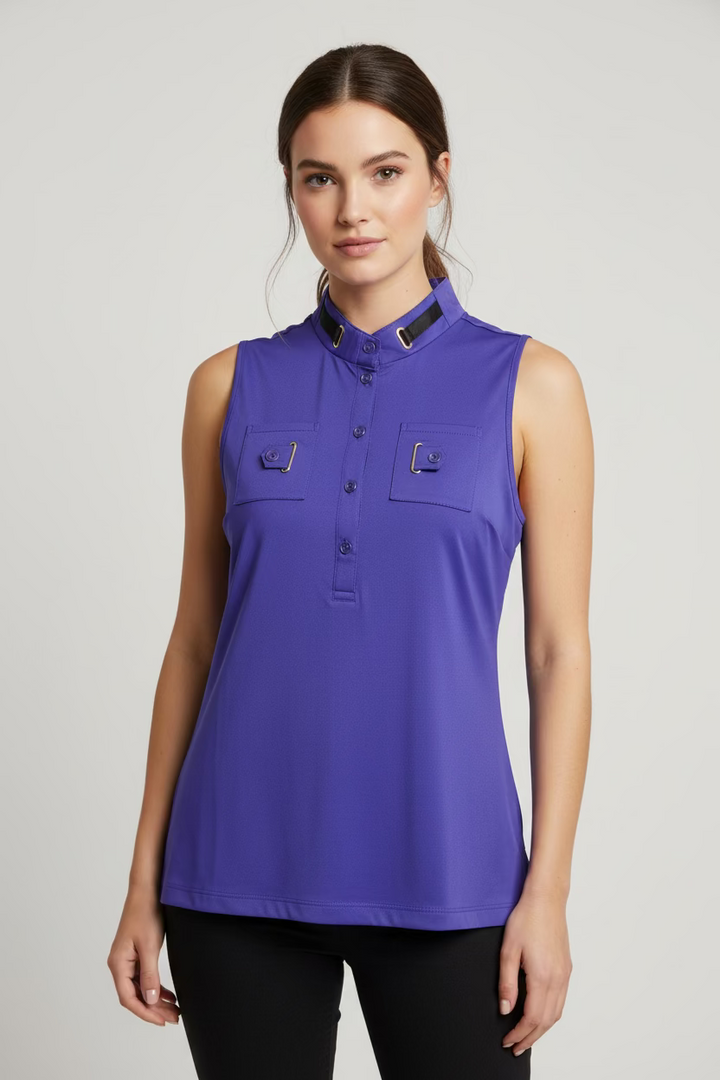 Jamie Sadock Womens Petra Sleeveless Snap Mock - Purple Rain