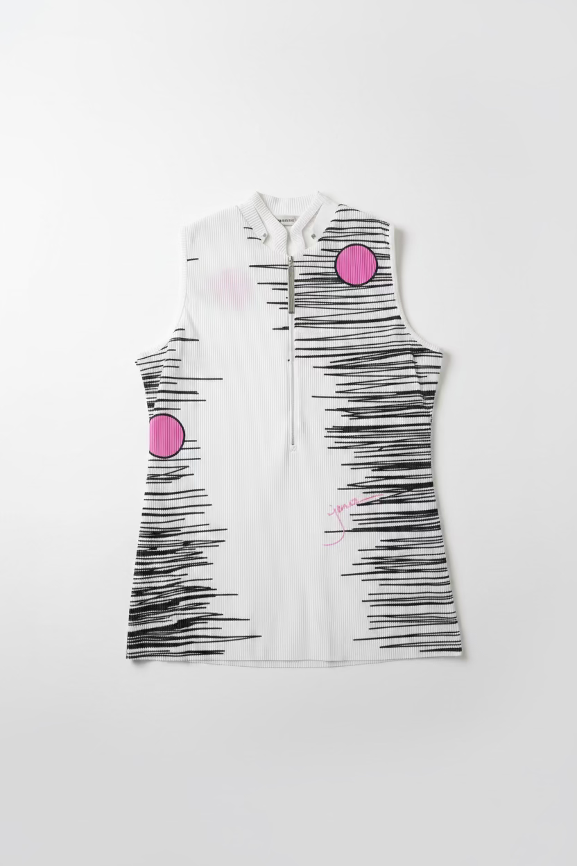 Jamie Sadock Womens Sugar Crunch Sleeveless Zip Mock - Snow/Jet Black
