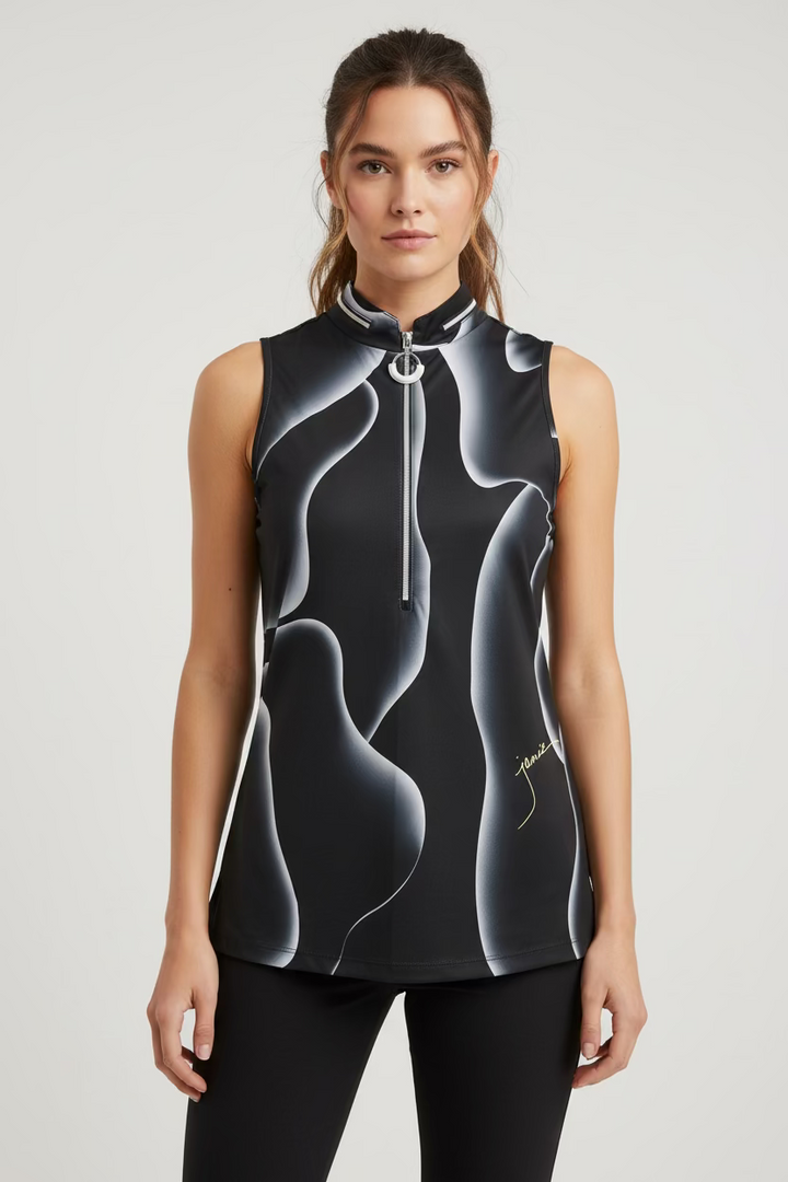Jamie Sadock Womens Solar Swirl Sleeveless Zip Mock - Jet Black