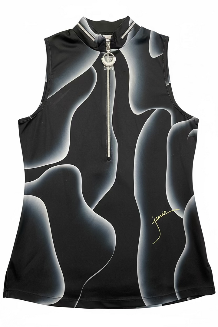 Jamie Sadock Womens Solar Swirl Sleeveless Zip Mock - Jet Black