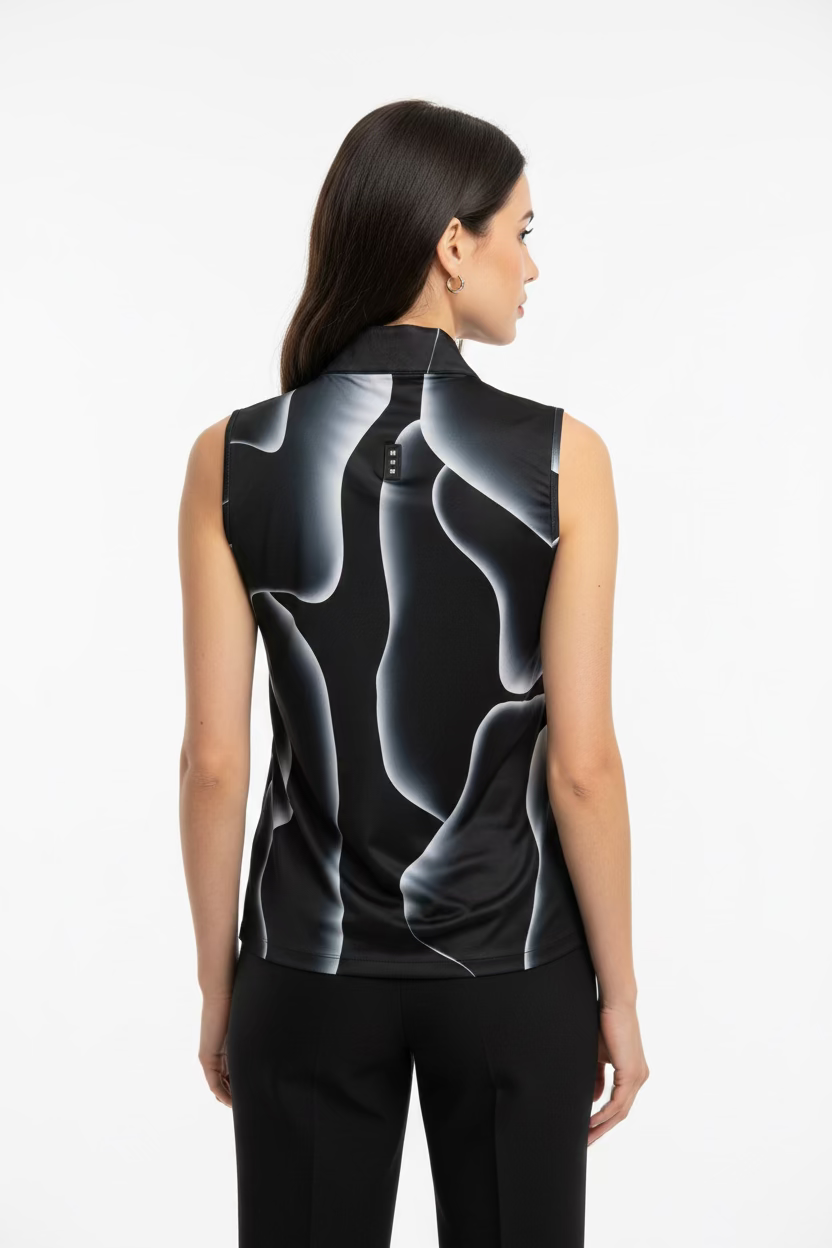 Jamie Sadock Womens Solar Swirl Sleeveless Zip Mock - Jet Black