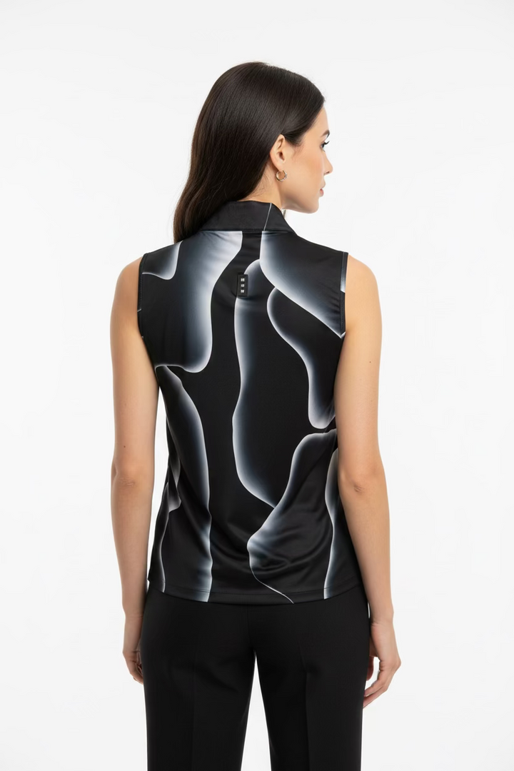 Jamie Sadock Womens Solar Swirl Sleeveless Zip Mock - Jet Black