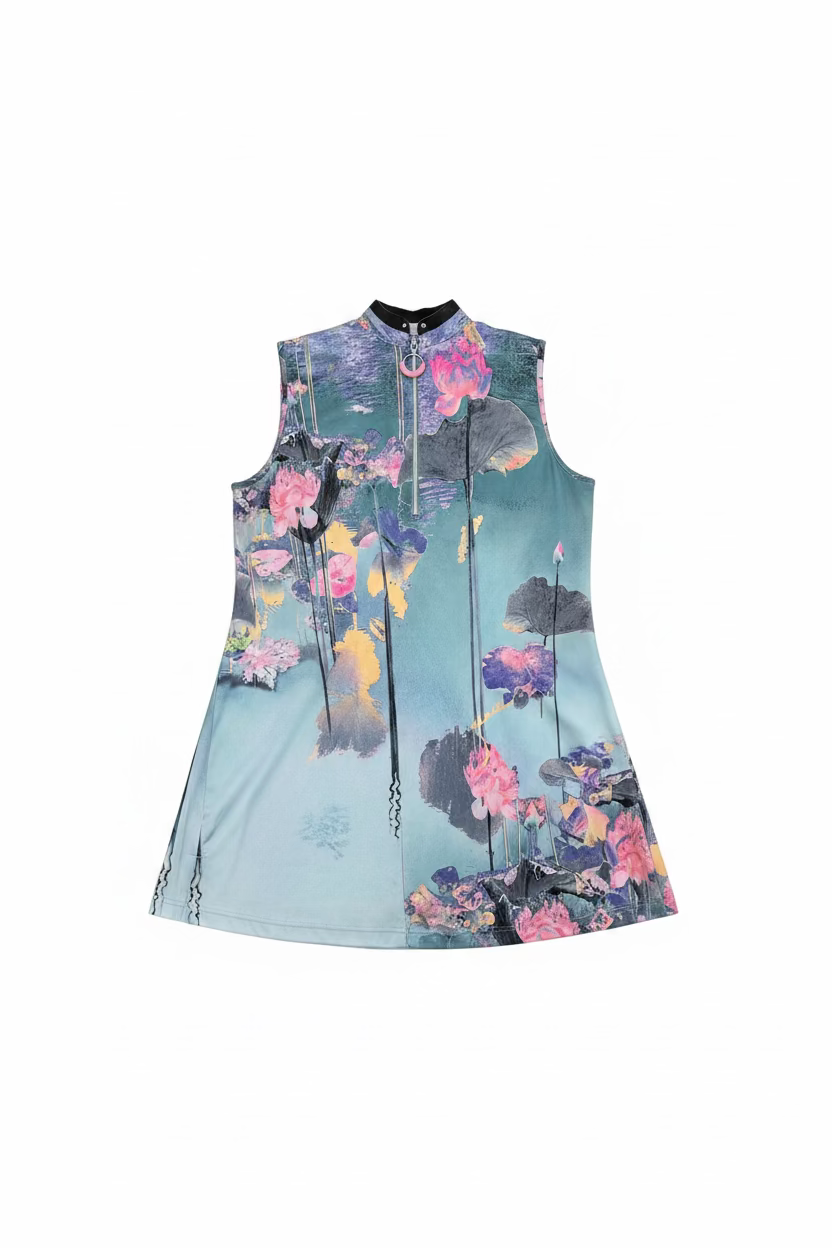 Jamie Sadock Womens Twilight Blossom Sleeveless Zip Mock - Arabescue/Multi